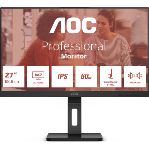 AOC E3 U27E3UF monitor de ecrã 68,6 cm (27") 3840 x 2160 pixels 4K Ultra HD LED Preto