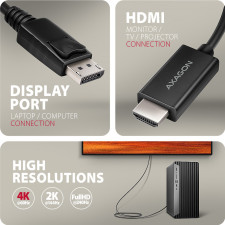 Axagon RVD-HI20C2 adaptador de cabo de vídeo 1,8 m DisplayPort HDMI Preto