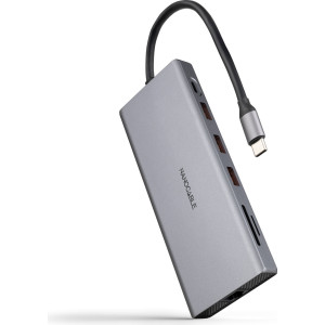 Nanocable 10.16.4612 base & duplicador de portas Com fios USB 3.2 Gen 1 (3.1 Gen 1) Type-C Cinzento