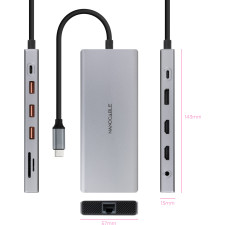 Nanocable 10.16.4612 base & duplicador de portas Com fios USB 3.2 Gen 1 (3.1 Gen 1) Type-C Cinzento