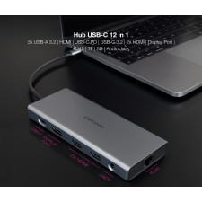 Nanocable 10.16.4612 base & duplicador de portas Com fios USB 3.2 Gen 1 (3.1 Gen 1) Type-C Cinzento
