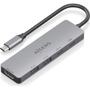 AISENS ASUC-5P028-GR base & duplicador de portas Com fios USB 3.2 Gen 1 (3.1 Gen 1) Type-C Cinzento
