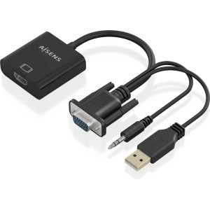 AISENS A115-0872 adaptador de cabo de vídeo 0,2 m HDMI Type A (Standard) VGA (D-Sub) + 3.5mm + USB Type-A Preto