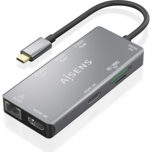 AISENS ASUC-9P018-GR base & duplicador de portas Com fios USB 3.2 Gen 1 (3.1 Gen 1) Type-C Cinzento