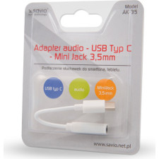 Savio AK-35 mobile phone cable White 0.12 m USB C 3.5mm cabo para telemóvel Branco 0,12 m