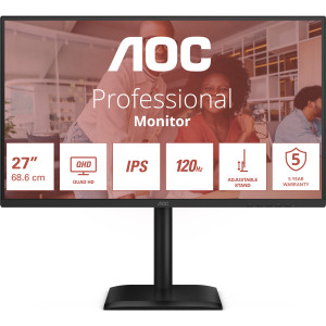 AOC E4 Q27E4U monitor de ecrã 68,6 cm (27") 2560 x 1440 pixels Quad HD LED Preto