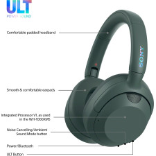 Sony WHULT900NH auscultador Auscultadores Com fios e sem fios Fita de cabeça Chamadas Música Bluetooth Verde