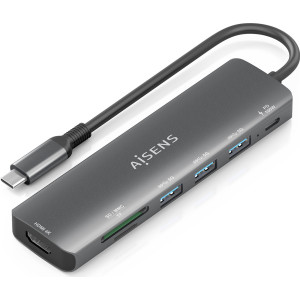 AISENS ASUC-7P025-GR base & duplicador de portas Com fios USB 3.2 Gen 1 (3.1 Gen 1) Type-C Cinzento
