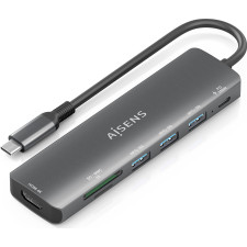 AISENS ASUC-7P025-GR base & duplicador de portas Com fios USB 3.2 Gen 1 (3.1 Gen 1) Type-C Cinzento
