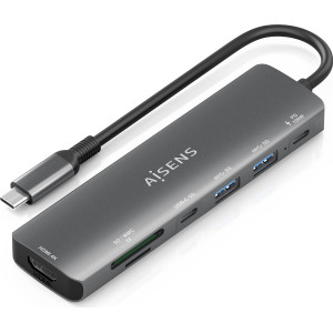AISENS ASUC-7P026-GR base & duplicador de portas Com fios USB 3.2 Gen 1 (3.1 Gen 1) Type-C Cinzento