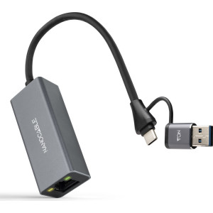 Nanocable Conversor USB-C + USB-A M 3.0 para Ethernet