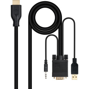 Nanocable 10.15.4612 adaptador de cabo de vídeo 1,8 m VGA (D-Sub) + 3.5mm + USB Type-A HDMI Preto