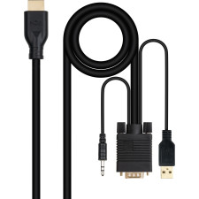 Nanocable 10.15.4612 adaptador de cabo de vídeo 1,8 m VGA (D-Sub) + 3.5mm + USB Type-A HDMI Preto