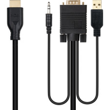 Nanocable 10.15.4612 adaptador de cabo de vídeo 1,8 m VGA (D-Sub) + 3.5mm + USB Type-A HDMI Preto
