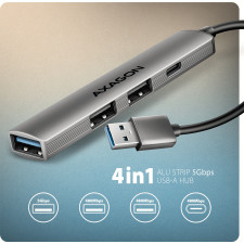 Axagon HUB USB HUE-STA, 4x USB ALU STRIP hub, 1x USB-A 5Gbps, 2x USB-A & 1x USB-C 480Mbps, kabel USB-A 12cm USB 3.2 Gen 1 (3.1