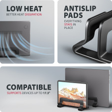 Axagon STND-VB Vertikaler Laptop-Ständer, einstellbare Breite, Aluminium Suporte para portáteis e tablets Preto 43,9 cm (17.3")