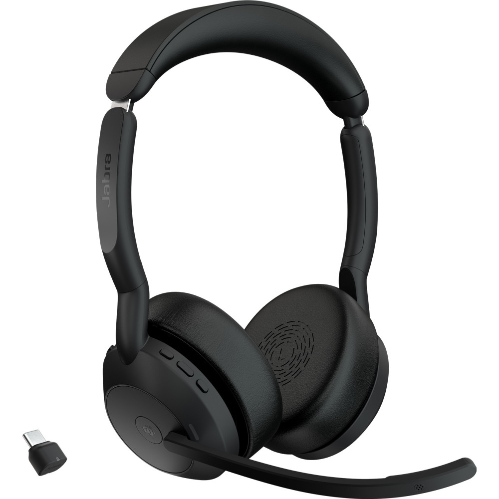 Jabra Evolve2 55 Auscultadores Sem fios Fita de cabeça Escritório Call center USB Type-C Bluetooth Suporte de carregamento Preto Jabra Evolve2 55 Auscultadores Sem fios Fita de cabeça Escritório Call center USB Type-C Bluetooth Suporte de carregamento Preto