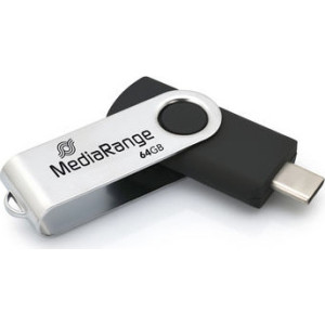 MediaRange MR1953 unidade de memória USB 64 GB USB Type-C 3.2 Gen 1 (3.1 Gen 1) Preto, Prateado