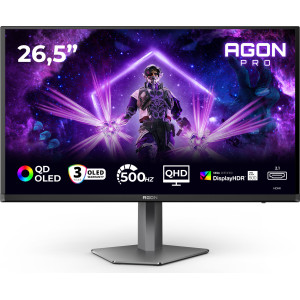 AOC AGON PRO AG276QKD2 monitor de ecrã 67,3 cm (26.5") 2560 x 1440 pixels Quad HD QD-OLED Preto, Cinzento