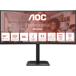 AOC E4 CU34E4CV monitor de ecrã 86,4 cm (34") 3440 x 1440 pixels UltraWide Quad HD LCD Preto