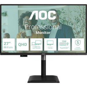 AOC Q27P4CV monitor de ecrã 68,6 cm (27") 2560 x 1440 pixels Quad HD LED Preto